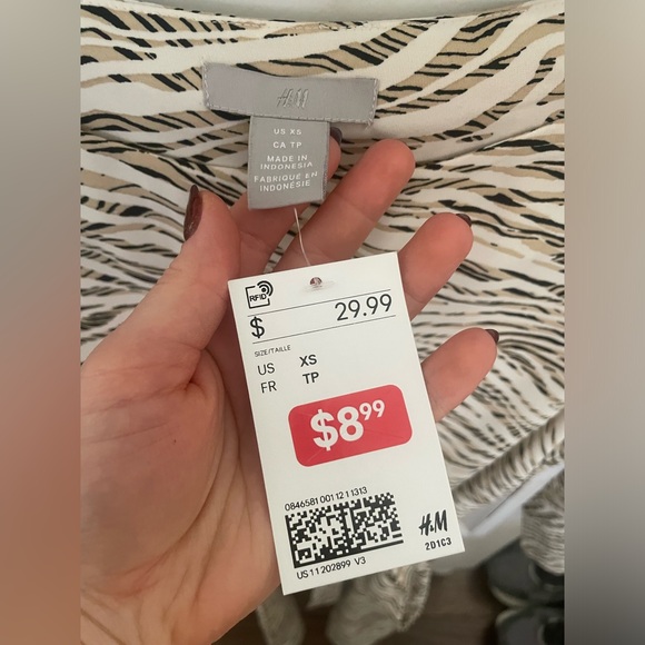 H&M Shift Dress with Waist Tie - XS - Beige, Black & White - Picture 7 of 7